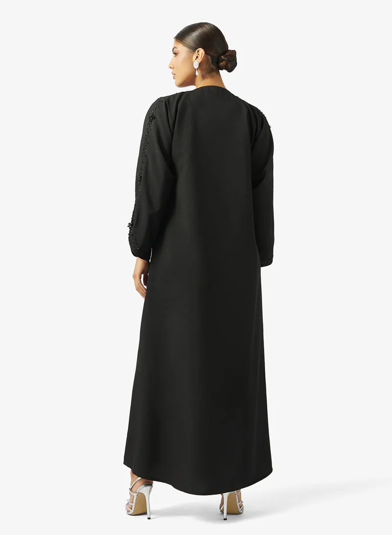 hayas closet  Floral Embellished Open Abaya for Women | Best Price UAE